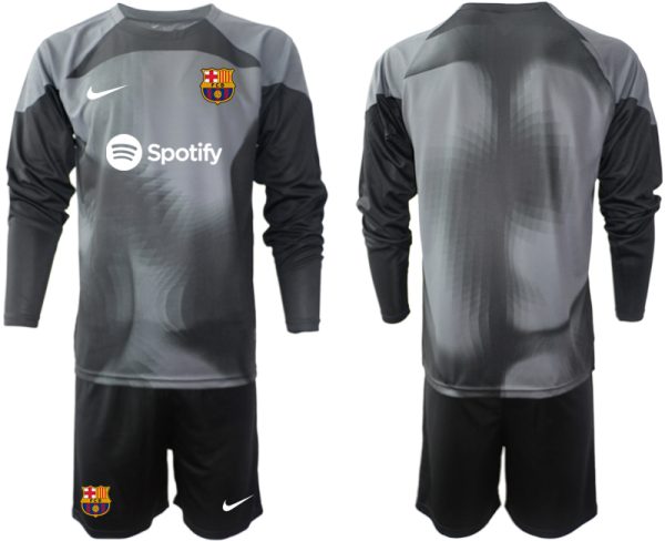 Fußballtrikot Herren Sale FC Barcelona 2023 Torwarttrikot schwarz Langarm + Kurze Hosen