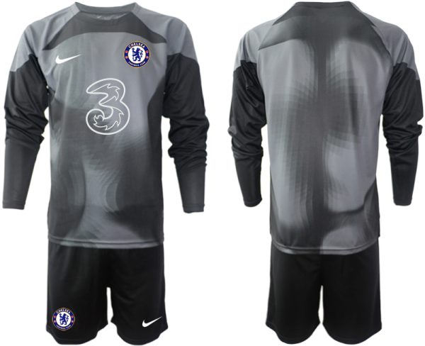 Neue Fußballtrikots Chelsea FC 2023 Torwarttrikot schwarz Langarm + Kurze Hosen