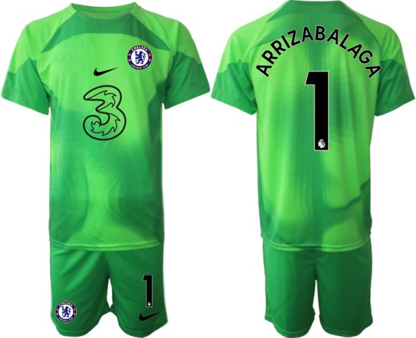 ARRIZABALAGA #1 Herren Chelsea FC 2023 Torwarttrikot Grün Kurzarm + Kurze Hosen