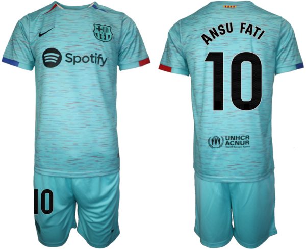 Herren Set FC Barcelona 2023-24 Drittes Trikot blau mit Aufdruck Ansu Fati 10