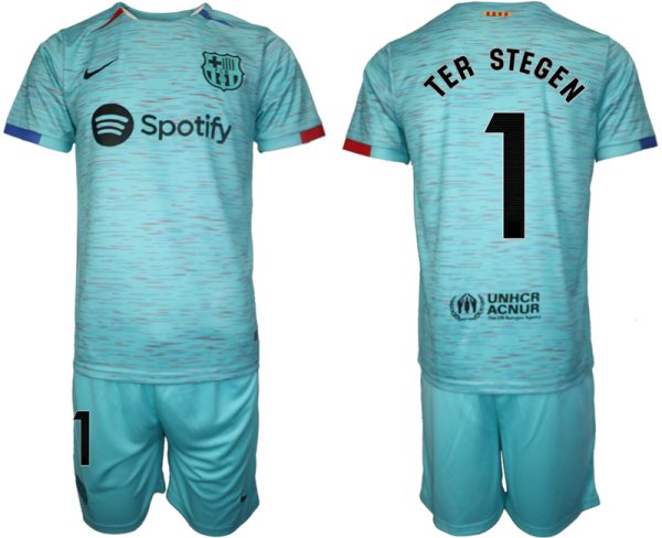 Herren Set FC Barcelona 23-24 Drittes Trikot blau mit Aufdruck TER STEGEN 1